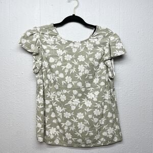 Angels Linen Blend Floral Top Womens Small Breathable Beachy Chic Cottagecore